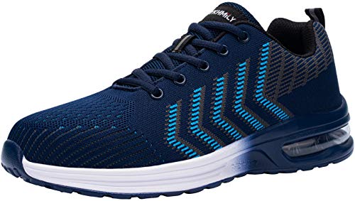 DYKHMILY Zapatillas de Seguridad Hombre Ligeras, Colchón de Aire Zapatos de Seguridad Hombre Trabajo con Punta de Acero Comodo Respirable Reflexivo Calzado de Seguridad Deportivo(45EU,Azul)