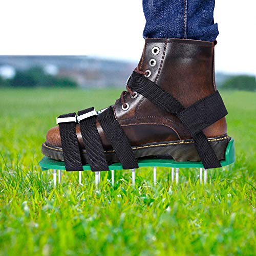 EEIEER Aireador de Cesped Zapatos, Zapatos para Airear el Césped Escarificador Cesped Zapatos Jardín de Césped Spikes Sandalias con 10 Correas Ajustables, para tu Césped, Jardín, Jardinería