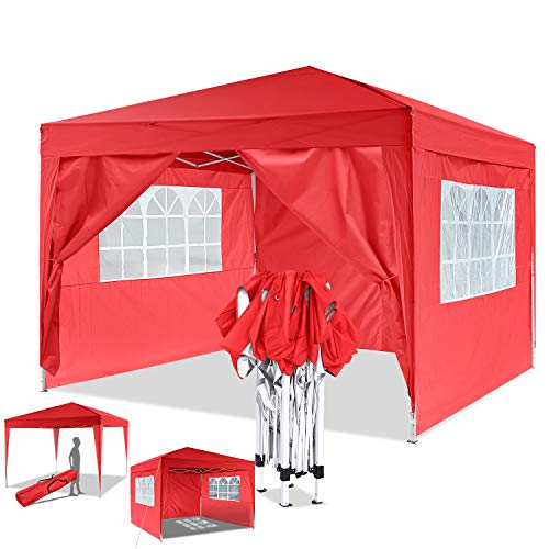 Eloklem Carpa con Paredes | Plegable, Impermeable, con Protección Solar, Ideal para Fiestas en el Jardín | Gazebo, Cenador, Pabellón, Tienda Fiestas (3x3 m, Rojo)