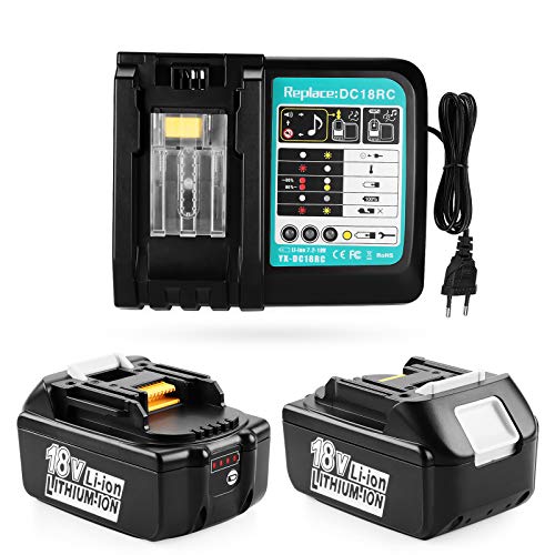 ENERGUP 2 baterías de repuesto de 18 V y 5,5 Ah con cargador de 3 A para baterías Makita BL1850, BL1840, BL1830, BL1820, BL1815 y BL1860 con indicador LED