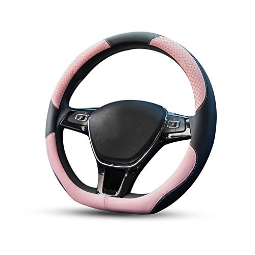 Ergocar Deporte Forma De D Funda Para Volante De Coche Antideslizante Volante De Coche Protector Tipo D Transpirable Microfibra PU Cuero Para Diámetro 38cm (15") (Rosado)