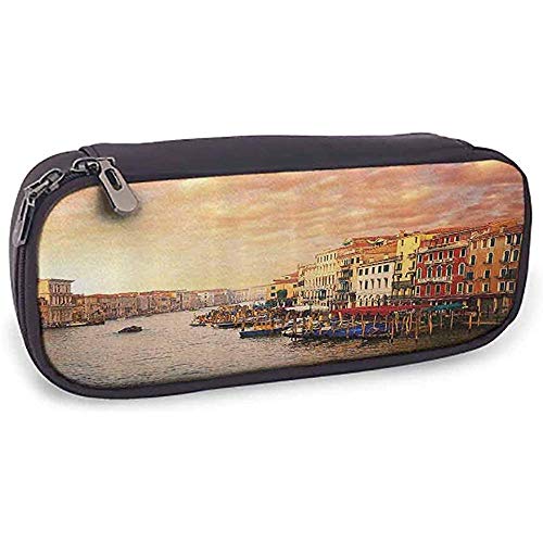 Estuche de lápices de cuero Paisaje Venezia Paisaje italiano con casas antiguas Gondollas y espigas