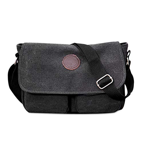 FANDARE Bolsa de Mensajero Bolso de Lona Bolsos Bandolera Unisex Adulto Bolsos Maletín Messenger Bag para el Trabajo la Escuela 7.9 Pulgadas Bolsa de iPad Negro