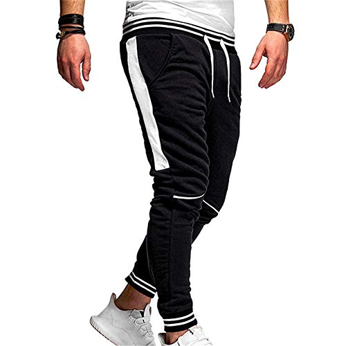 Fansu Pantalones Largos Deportivos De Jogging Running para Hombre Slim Fit Pantalón De Chándal con Bolsillos Cordón de Ajuste Trousers (S,Blanco)