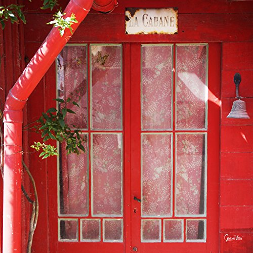 Feliz villa Hütte en rojo – Exclusivo diseño de artista XXL – Cuadro de pared 120 x 120 cm cuadrado – Impresión digital sobre cristal acrílico 5 mm – Francia, cabaña roja puerta ventana grande Arte