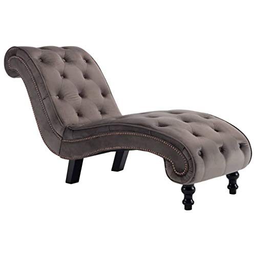 Festnight Diván de Terciopelo Diván Chaise Longue Sillón Relax Sofas Salon Chaise Longue Gris 145 x 52 x 77 cm