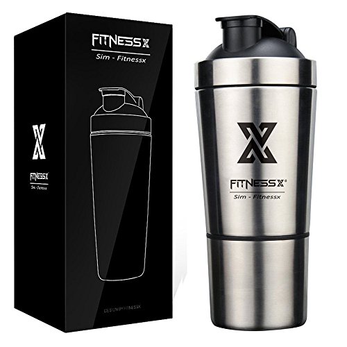 FITNESSX 700ml +200ml Fitness proteína coctelera acero inoxidable