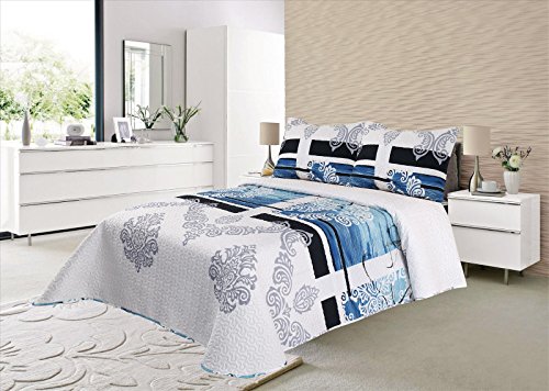 ForenTex - Colcha Boutí, (M-2688), Reversible, Color Azul, Cama 105 cm, 200 x 260 cm