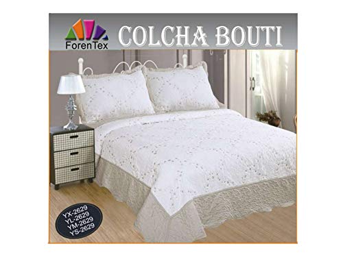 Forentex Colchas YX-2629 Cubrecama Bordada Cosida Con Fundas Para Primavera/Verano/Otoño Beige 270x260 cm+2/50x70 cojines 3