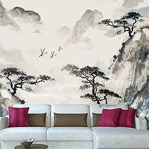 Fotomural Vinilo Pared Vista De La Montaña De Pino De Estilo Chino 350x256cm Murales Personalizados Papel Tapiz 3D Foto Pintura Mural Sala De Estar Dormitorio