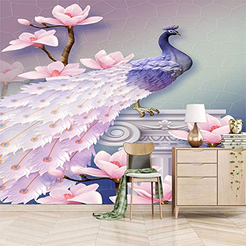 Fotomural Vinilo Pared,Pavo Real Flor Rosa 350x256cm Murales Personalizados Papel Tapiz 3D Minimalista Moderno Foto Pintura Mural Sala De Estar Niños Dormitorio