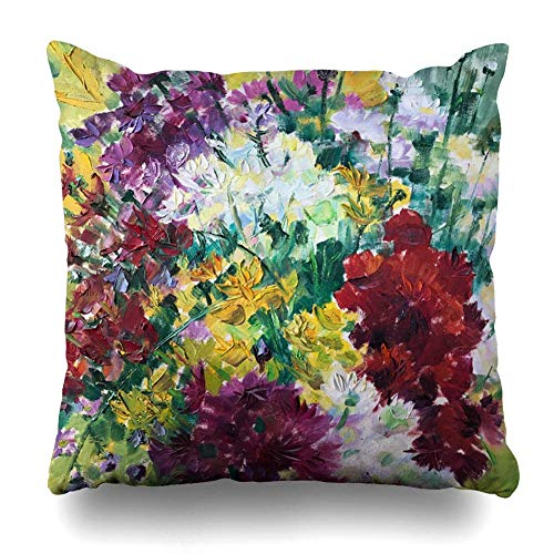 Funda de almohada Bud Vintage Dibujo grande crisantemo brotes amarillo flor violeta verde aromático artístico otoño funda de almohada cuadrada tamaño 45,7 x 45,7 cm decoración del hogar