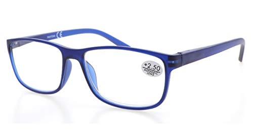 Gafas de lectura PANTONA con cristales antireflejantes y filtro anti luz azul para ordenadores, tacto de goma, vista Cansada. Presbicia. Lentes de moda. 6 colores y 7 graduaciones. (Azul, 3.50)