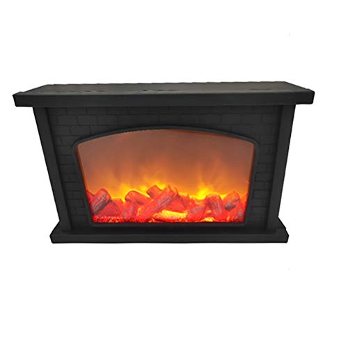 Gobbuy Chimenea de Mesa LED con simulación de Llama Efecto de luz de Fuego Fuego Abierto Chimenea con Pilas Panel de Vidrio Decoraciones de Invierno Negro