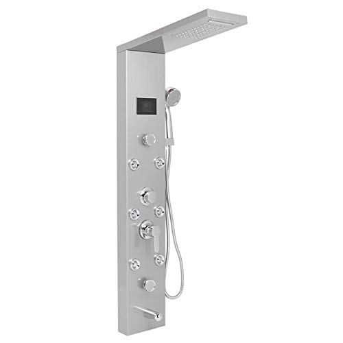 GOTOTOP Columna de Panel de Ducha de Lluvia de Acero Inoxidable con Cabezal de Ducha de Mano, Columna de Hidromasaje con LED Pantalla de Temperatura