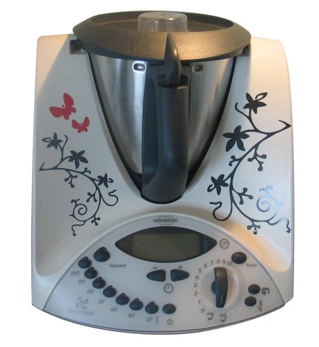 Grafix Ranke VS - Pegatinas de vinilo para Thermomix TM31, diseño de mariposas y flores, color negro y rojo