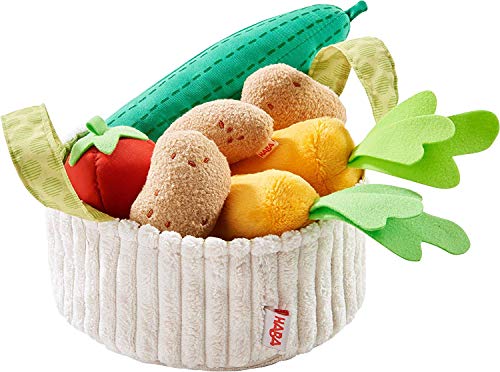 HABA 304230 – Cesta de Verduras, Accesorio para Compra de Carga y niños con Cesta de Cocina, Pepino, Tomate, Zanahorias y Patatas Juguetes de plástico, a Partir de 3 años