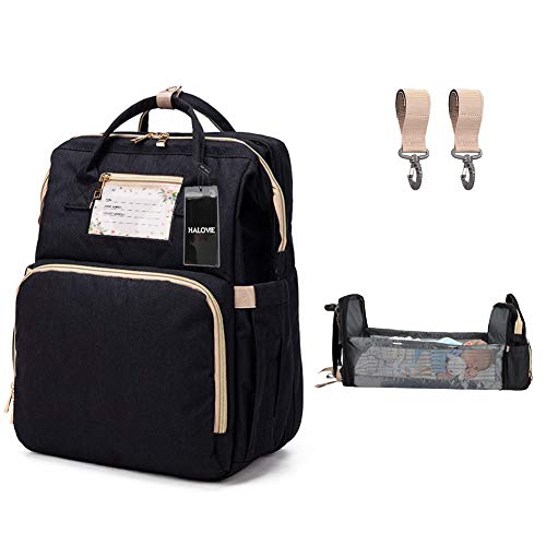 HALOVIE Mochila para Pañales Plegable Mochila de Pañales y Biberones Bolsa de Pañales Cuna de Bebé con Cambiador Bolso Maternal Multifunción Gran Capacidad Viaje Organizador Carrito Cochecito