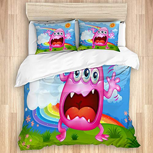 HARXISE Ropa de Cama - Juego de Funda nórdica，un Monstruo Gritando en la Cima de la Colina，Juego de Funda de Almohada con Funda de Colcha de Fibra extrafina Multicolor