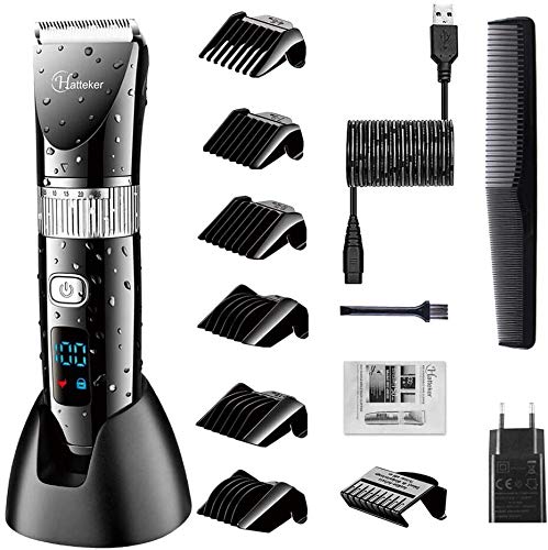 Hatteker Hair Clipper Trimmer Eléctrico Profesional para Barba con Pantalla LCD USB Inalámbrico Recargable a Prueba de Agua