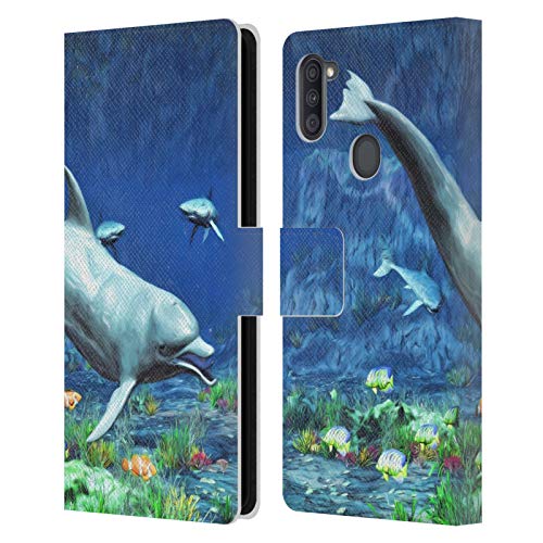 Head Case Designs Oficial Simone Gatterwe Bajo el Agua Delfines Carcasa de Cuero Tipo Libro Compatible con Samsung Galaxy A11 (2020)