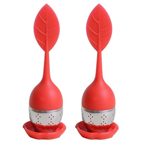 HelpCuisine infusor de te/infusionador/colador te/filtro te/infusores de te, Infusor en forma de hoja de Té hecho de silicona 100% alimentaria libre de BPA, juego de 2 infusores(rojo)