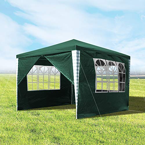 Hengda Gazebo 3x3m Cenadores para Jardin Pabellón con 4 Partes Laterales de protección UV Que, Carpa de Fiesta Verde para jardín, terraza, Fiesta