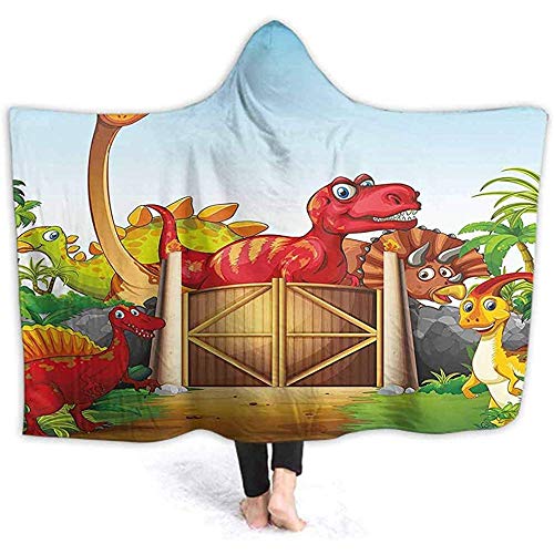 Henry Anthony Manta Wele de 40X50 Pulgadas Dinosaurios Lindos en Dino Jungle tre Wildlife Habitat Multicolor Suave Shaggy Felpa Chaqueta con Capucha Envoltura