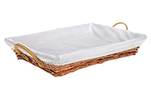 HERSIG - Bandeja Plancha Mimbre Natural | Cesta Colada Rectangular con Forro y Asas - 60 x 40 x 10 cm