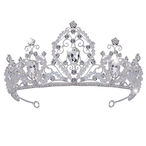 HerZii Mujer Tiaras Hairband Boda Nupcial Corona Pasadores para el pelo Cistal (Plateado)