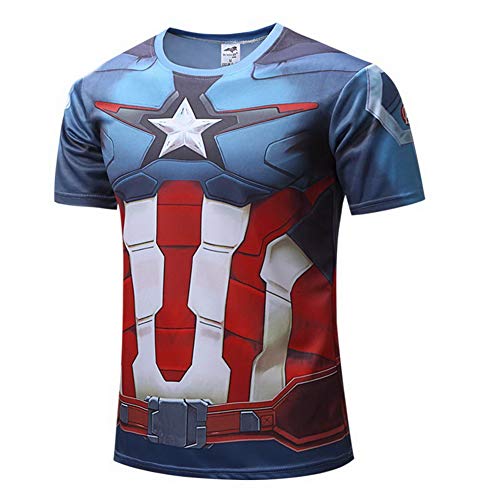 HOOLAZA Camiseta de compresión de Manga Corta para Hombre Super Heroes Avengers, Capitán América Tops