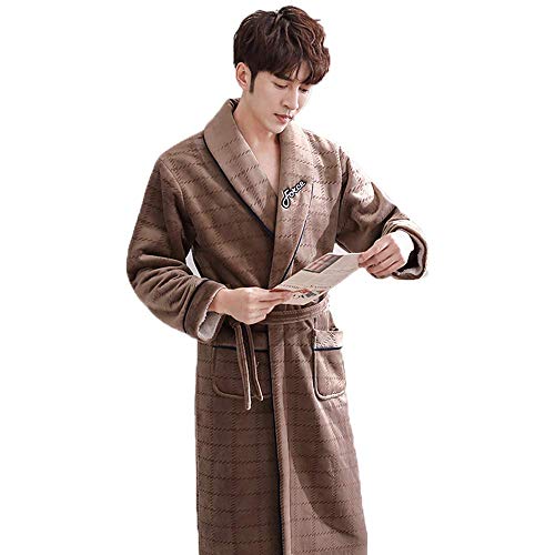 HUAHUA HOMEWEAR Modelos engrosamiento además de terciopelo del otoño y del invierno de terciopelo coral traje de los hombres de la franela Compuesto acolchado largo Albornoz pijamas Homewear, XXXXL Ve