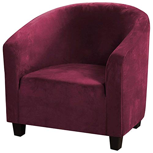 HUNOL Funda de Sillón Chesterfield Terciopelo, 1 Plaza Funda de Sillón Elástica Funda Cubre Sofá Funda para Silla Club Lavable Protector de Muebles para Sala-Vino Rojo-1