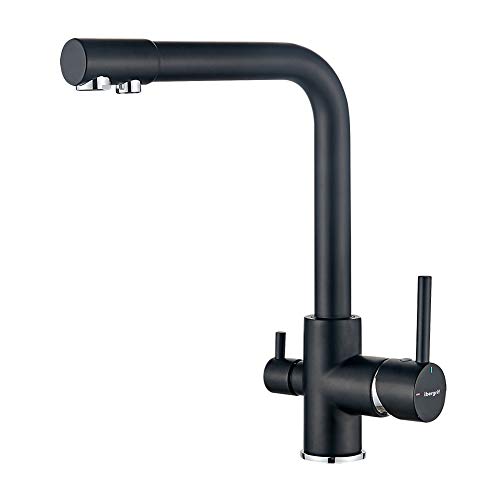 Ibergrif M22109B - grifo de cocina monomando con purificador de agua y 3 vías para ósmosis, color negro