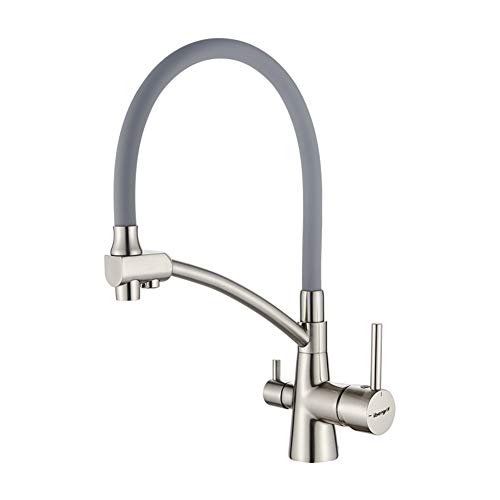 Ibergrif M22128A-9 Grifería Cocina Osmosis con Caño Flexible y Doble Mango, Pulverizador 3 en 1 para Purificador de Filtro de Agua y Fregadero de Grifo, Color Gris