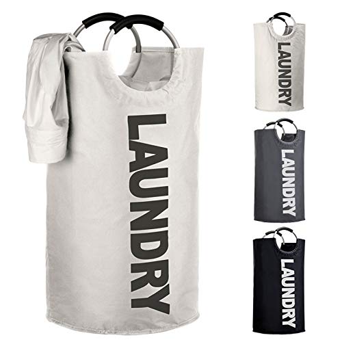 IHOMAGIC 120L Cesto para Ropa Sucia - Cestos para la Colada con Asas de Aluminio Plegable Bolsa de Lavado Portátil Organizador Lavandería, Gran Cesta de lavandería para Hotel Familiar (XL, Beige)