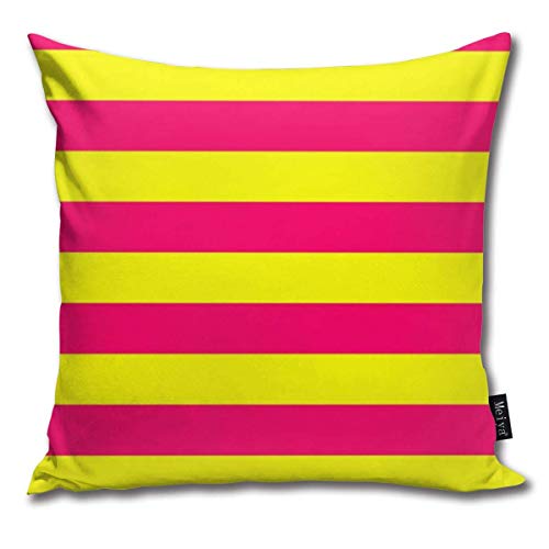 iksrgfvb Fundas para Cojines, Rosa neón Brillante y Amarillo, Rayas horizontales para Tienda de campaña, Rayas Decorativas, Funda para cojín, Funda de cojín f, 45x45 cm