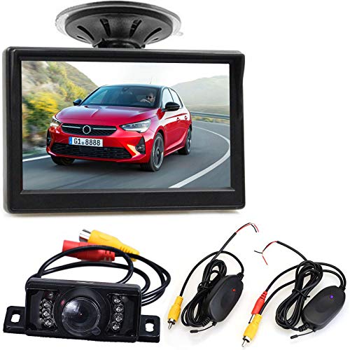 Inalámbrica Camara marcha atras ,7 IR LED Vision nocturna Impermeable Vista trasera Cámara+5'' HD Color Display Kit Mejor Para Coche