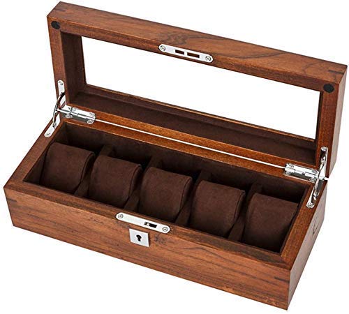 Inicio Accesorios Caja de relojes Almacenamiento de joyas Caja de almacenamiento de relojes de madera Techo corredizo de vidrio Vitrina de relojes con cerradura Almohada Muñeca Mecánica Cajas de pr