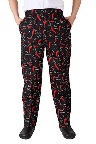 Insun Hombre Pantalones de Cocinero Pantalón Elástico para Chef Cocinero Trabajo Pantalones Negro Pimiento Rojo 40