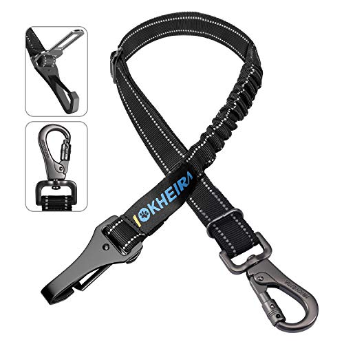 Iokheira cinturón de Seguridad para Perros, cinturón de Seguridad para Mascotas y Accesorio de Barra de Cierre con mosquetón Giratorio con Cerradura (negro2)