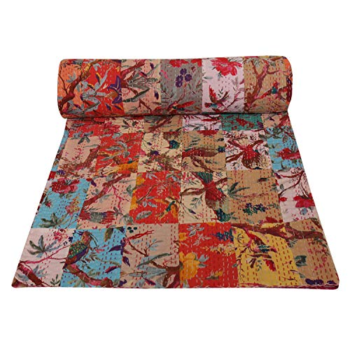 Janki Creation Patch Work Kantha Colcha Kantha, manta Kantha, colcha de parche Kantha, King Kantha, Kantha Rallies Indian Sari, tamaño 90 pulgadas x 108