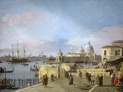 JH Lacrocon Giovanni Canaletto - Entrada Gran Canal Molo Venecia Reproducción Cuadro sobre Lienzo Enrollado 90X65 cm - Pinturas Paisaje De Fantasía Impresións Decoración Muro