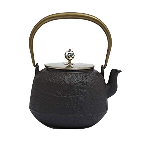 JIAYOUA Tetera De Hierro Fundido, Set De Té Hecho A Mano De Hierro Fundido, 1200 Ml De Té De Hierro Sin Recubrimiento De 1200 Ml Juego De Té De Té Hervido, Negro