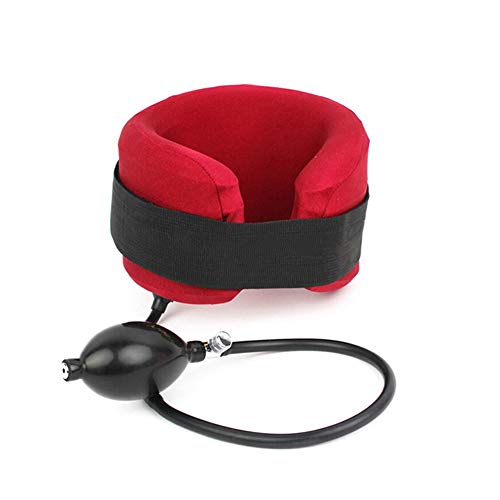 JMung Hinchable Collarín Cervical Tracción Cuello Ortopédico Cabeza y Hombros, Ajustable Brace Soporte Cervical Suave para Vértebras Alivio del Dolor de Cuello,Rojo