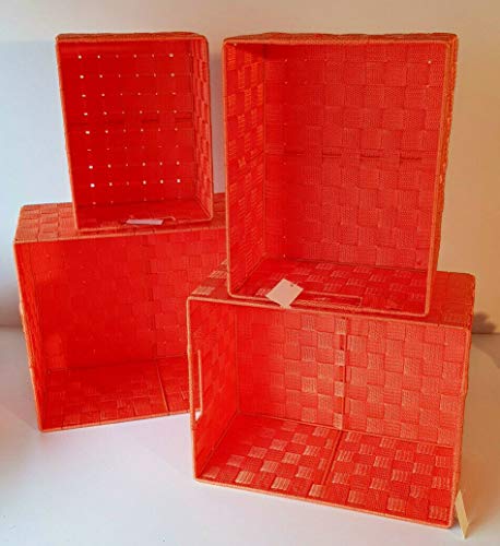 Juego de 4 cestas de mimbre rectangulares, 4 tamaños, color naranja