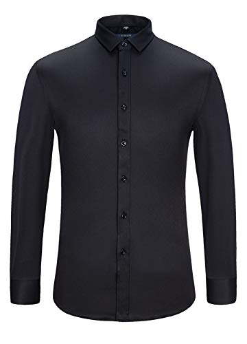 J.VER Camisa Formal para Hombre Camisas de Vestir de Manga Larga Popelín Ajuste Regular Non-Iron Shirt Easy Care - Color:Negro, tamaño:EU 39 - Ärmellänge 84 cm