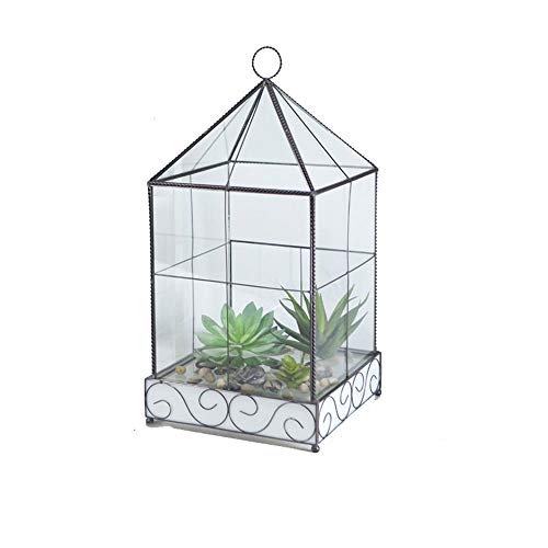 KDOAE Maceta de Cristal Metal Vidrio geométrica Colgar de la Pared del terrario for Plantas suculentas Flores de Las orquídeas follaje para casa (Color : White, Size : 21x21x42cm)