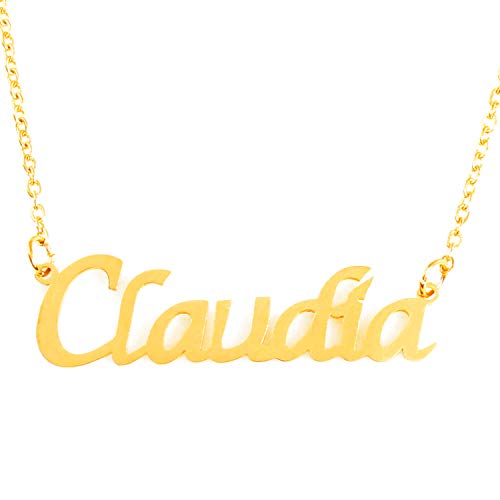 Kigu Claudia Collar con Nombre - Chapado en Oro Personalizado de 18 Quilates - Cadena Ajustable