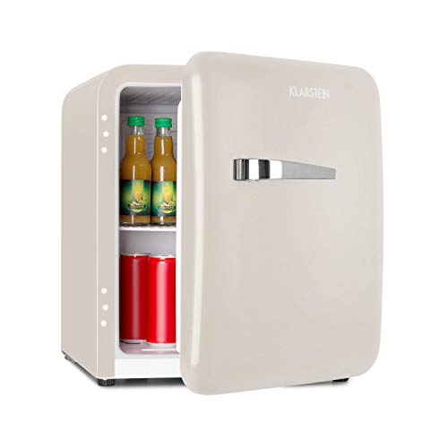 Klarstein Audrey Mini - Mininevera, Eficiencia energética A, Capacidad de 48 L, 2 niveles, 2 compartimentos en la puerta, Temperatura ajustable 0-10 °C, Zona de botellas, Altura regulable, Crema